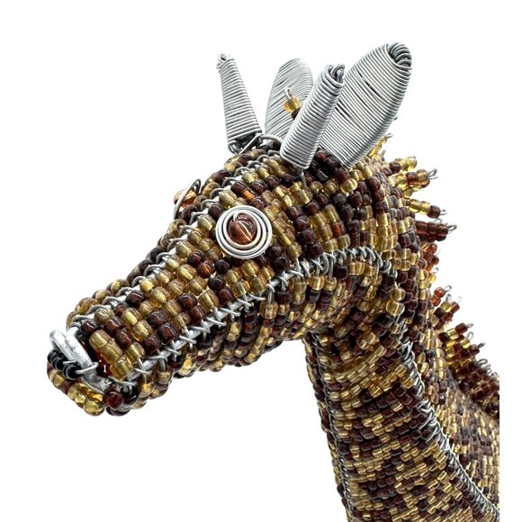 Tall Glass Beaded Giraffe Figure from Grassroots Beadworx Handmade Haiti 16 x 15 - Picture 2 of 7